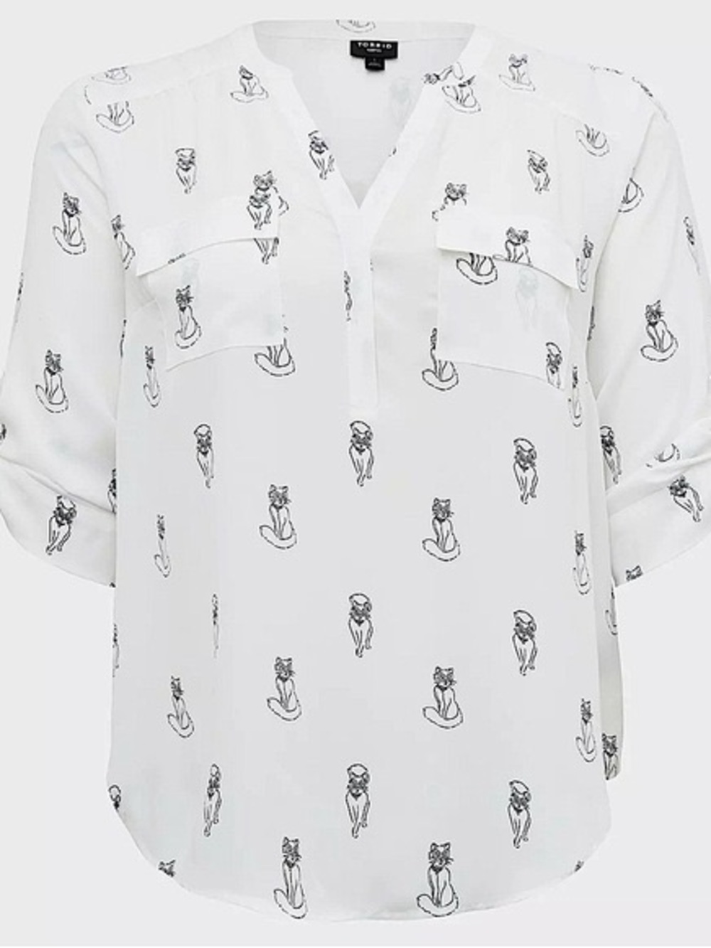 Torrid  White Blouse with Black Cat Print novelty cat lover
